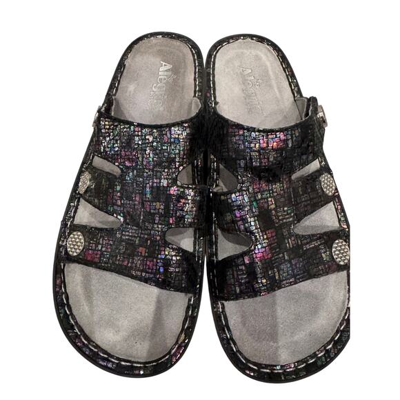 Alegria Women’s Sandals Size 10 / 40 Black Multi Adjustable Comfort Slides - Picture 1 of 4